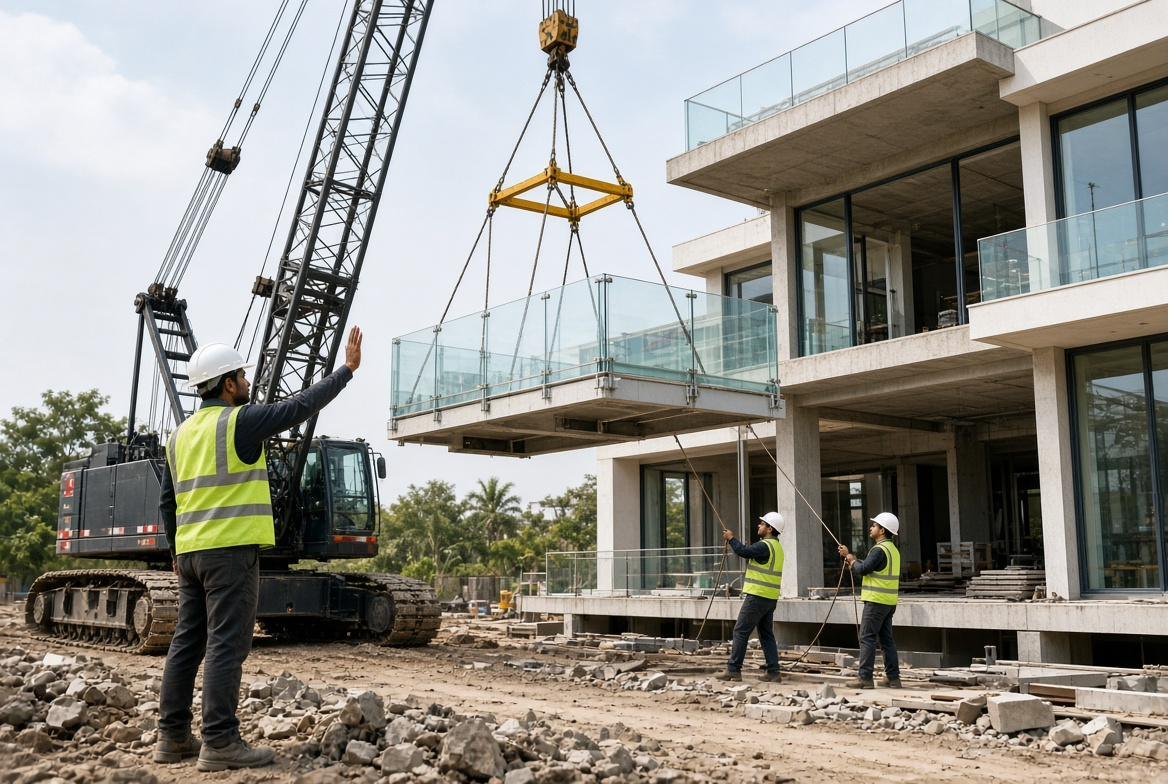 Glass balustrade and facade glazing, villa