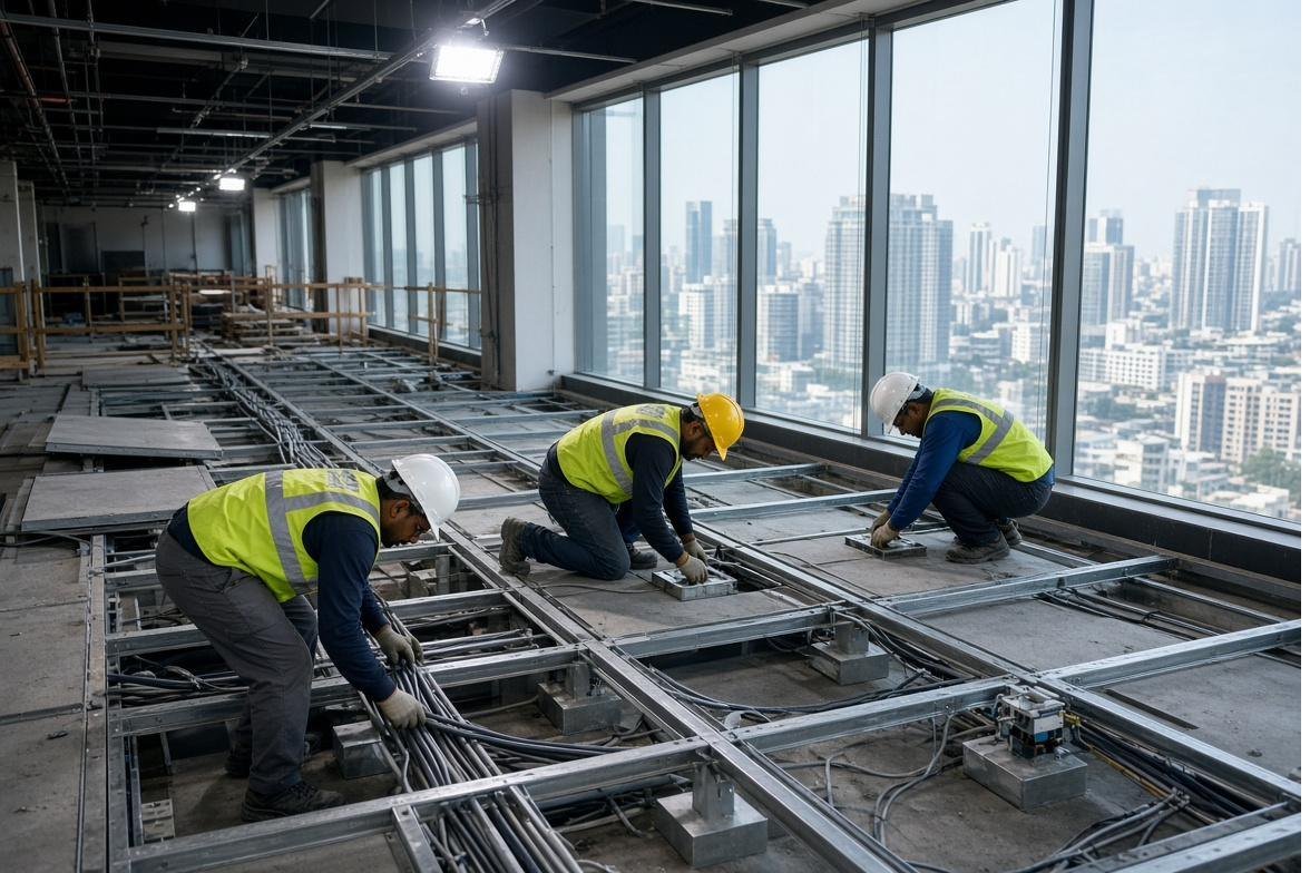 Raised-floor power and data, commercial floor