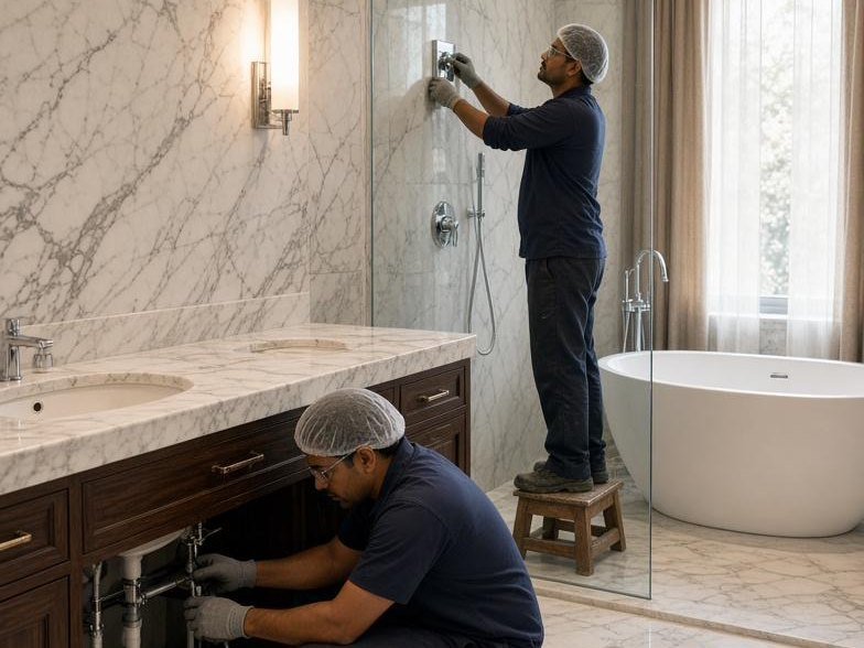 Marble bathroom fit-out, hotel suite