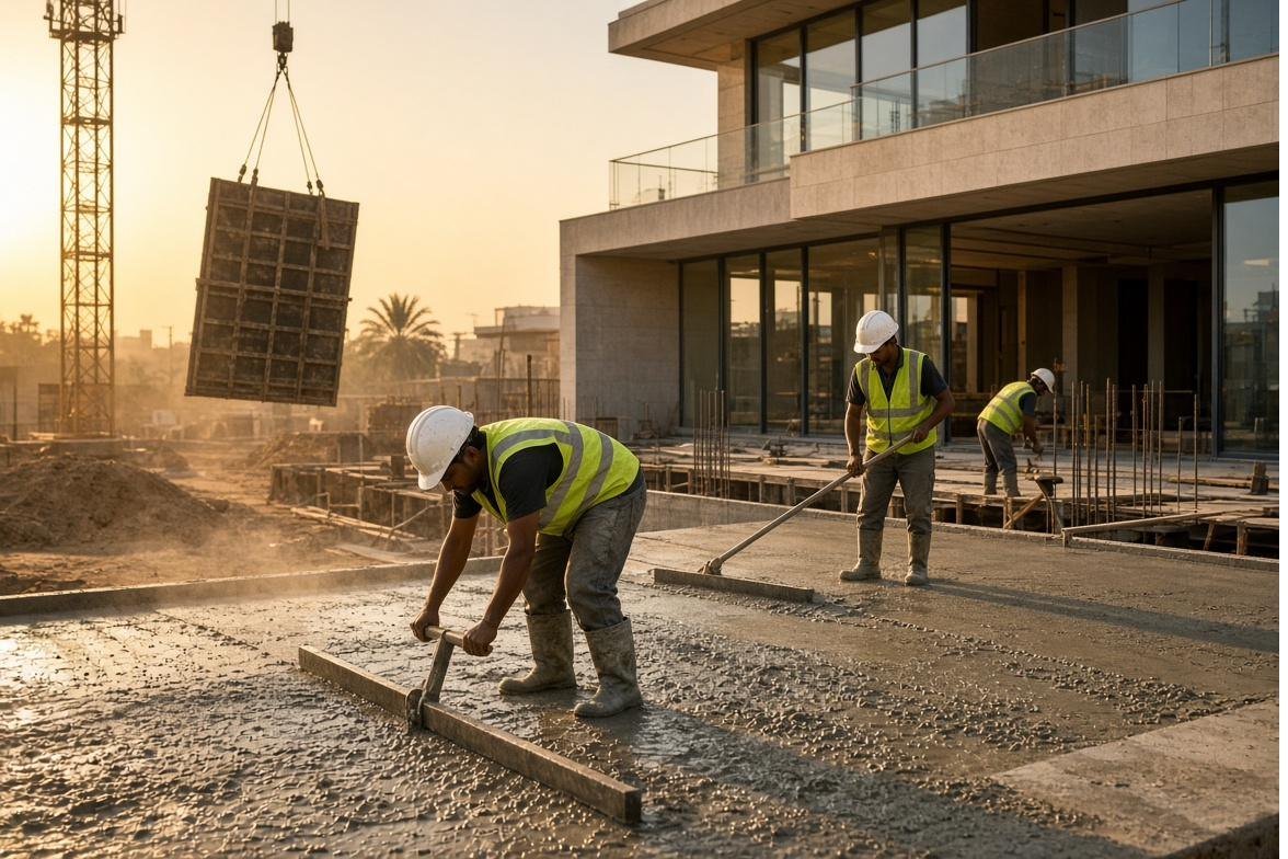 Ground-floor slab pour, residential development